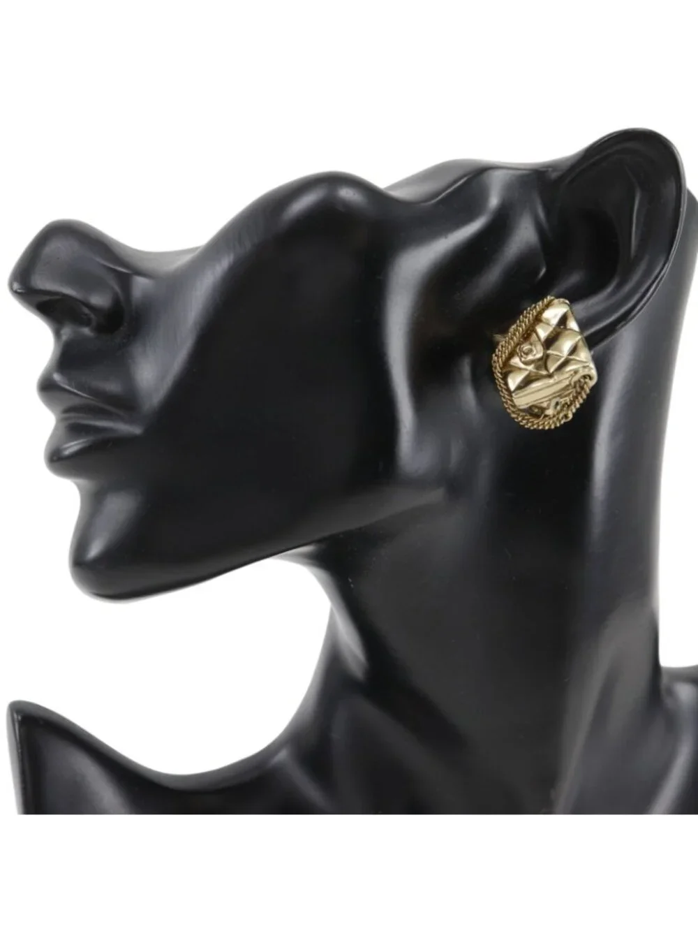 Chanel Quilted Bag Motif Gold Plated Earrings